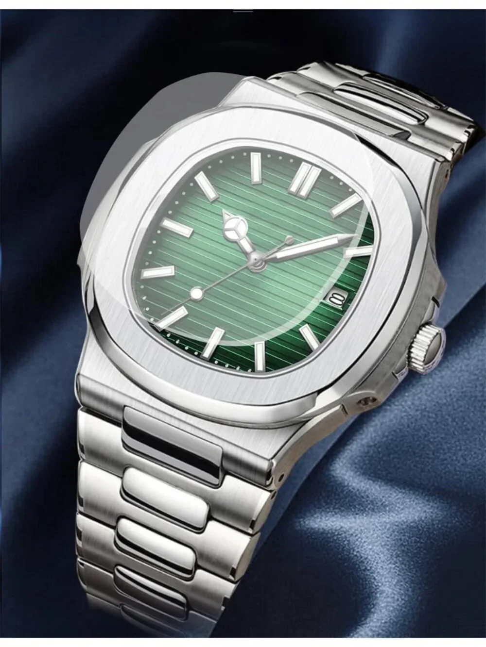 Men's Green Stainless Steel Strap Quartz Movement Waterproof Date Wrist Watch
